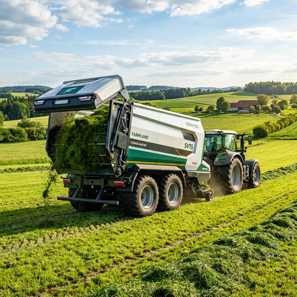 Przyczepa samozbierająca pracująca na polu